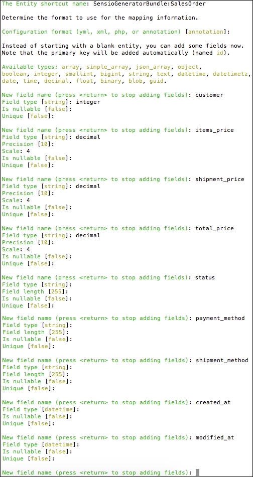 Creating an Order entity