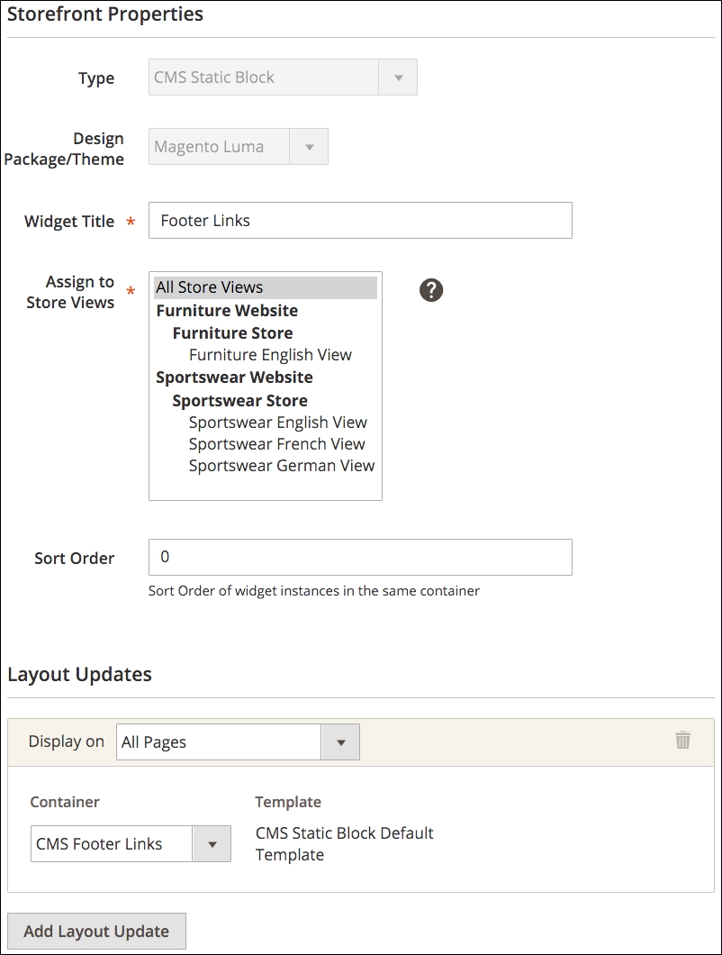 Using widgets to insert content onto site pages
