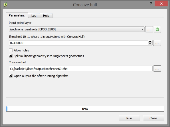 Selecting the travel time ranges in points and creating convex hulls