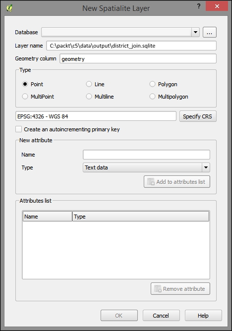 Creating a SpatiaLite database