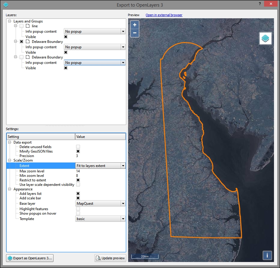 Exporting the OpenLayers 3 map using QGIS