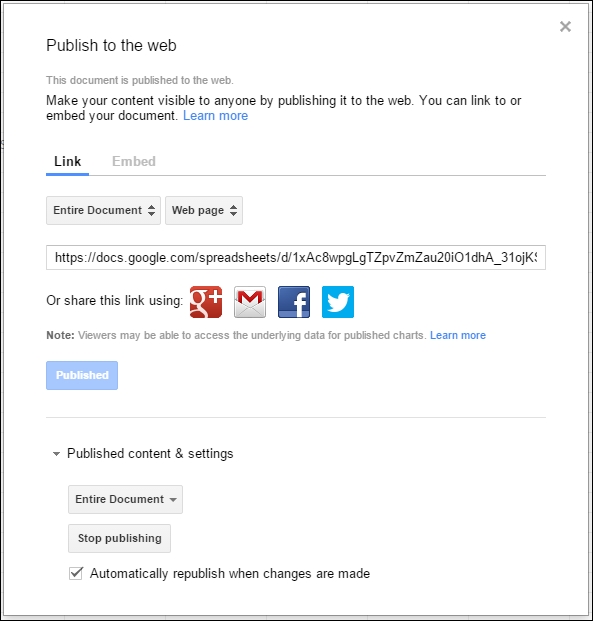 Publishing Google Sheets on the Web