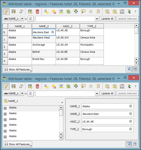 Editing attributes in the attribute table