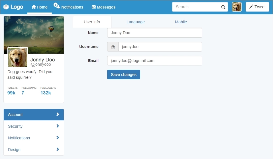 Creating content in the user info tab