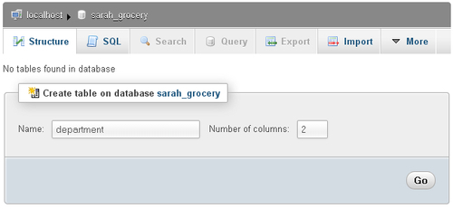 Step 3—Creating the first table