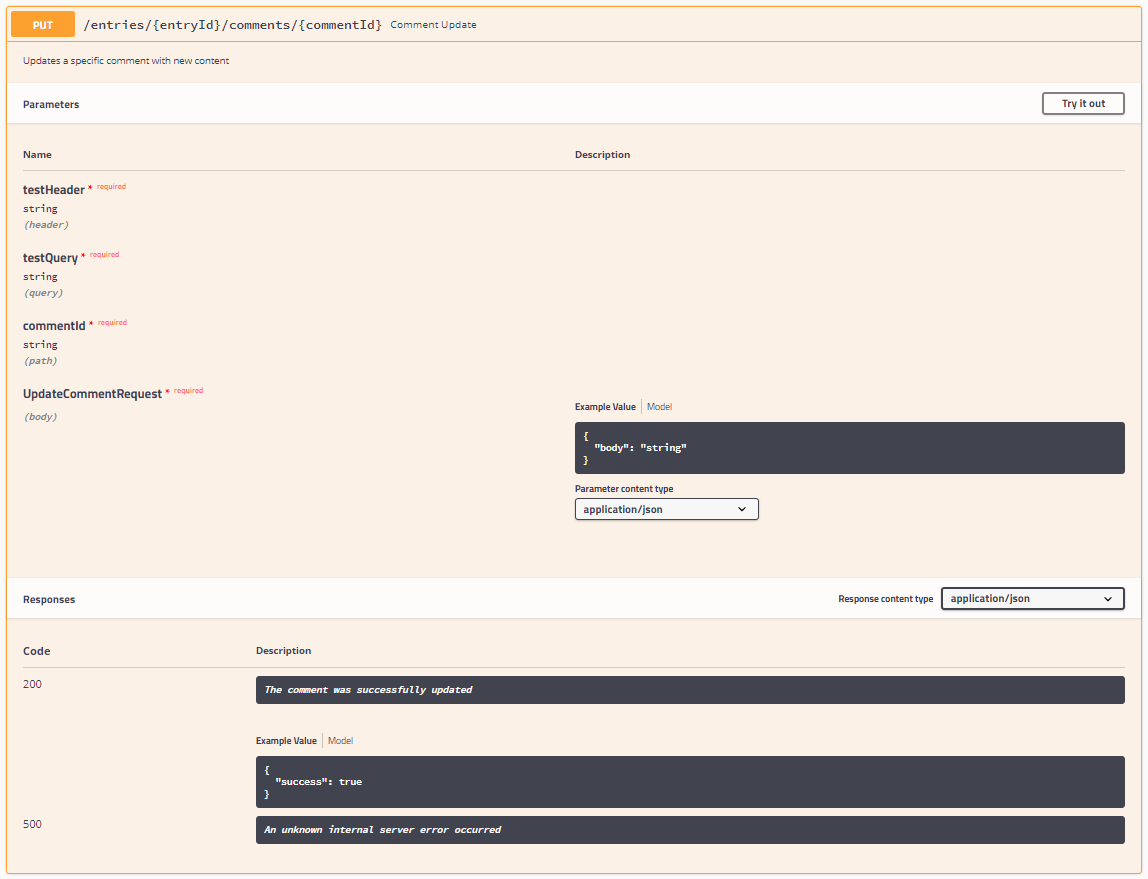 Comment Put swagger UI