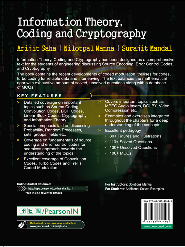 Information Theory, Coding and Cryptography